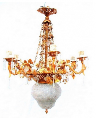 Kronleuchter Trianon weiß. Höhe 70 cm. Bronze und Glas Blumen - Kronleuchter