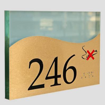 Signage Luxe zum Aufkleben - gebürstete goldene Türplatte Nichtraucher + Blindenschrift